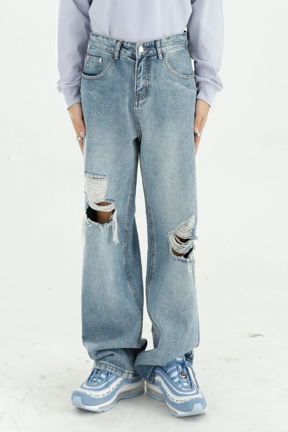 BOSS MANGO - Distressed Wide Leg Jeans with Pockets