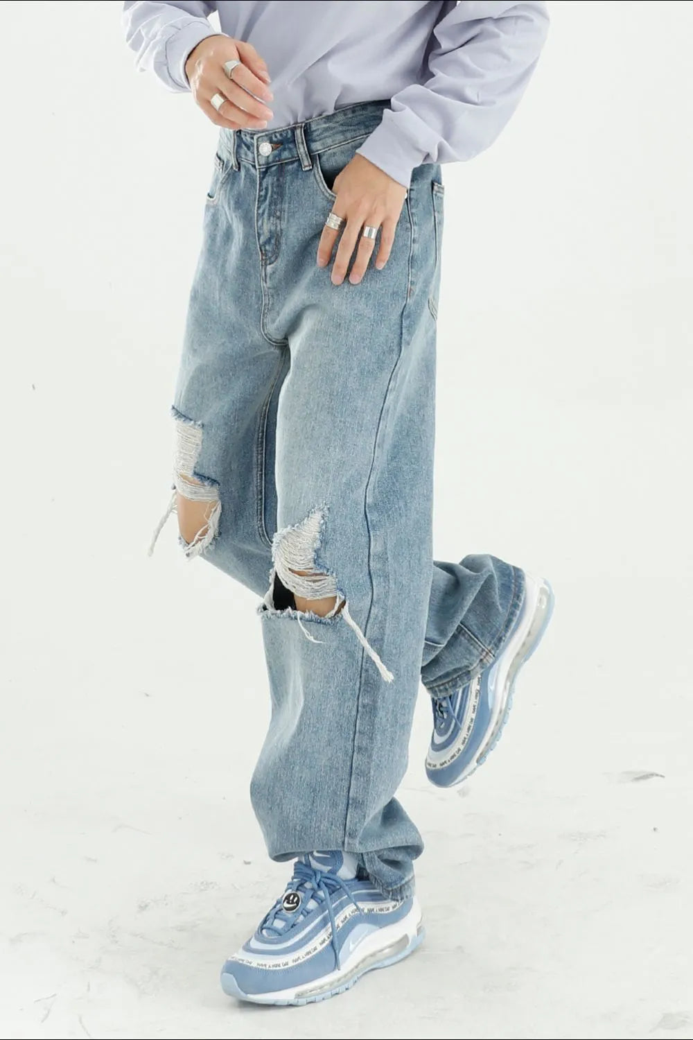 BOSS MANGO - Distressed Wide Leg Jeans with Pockets