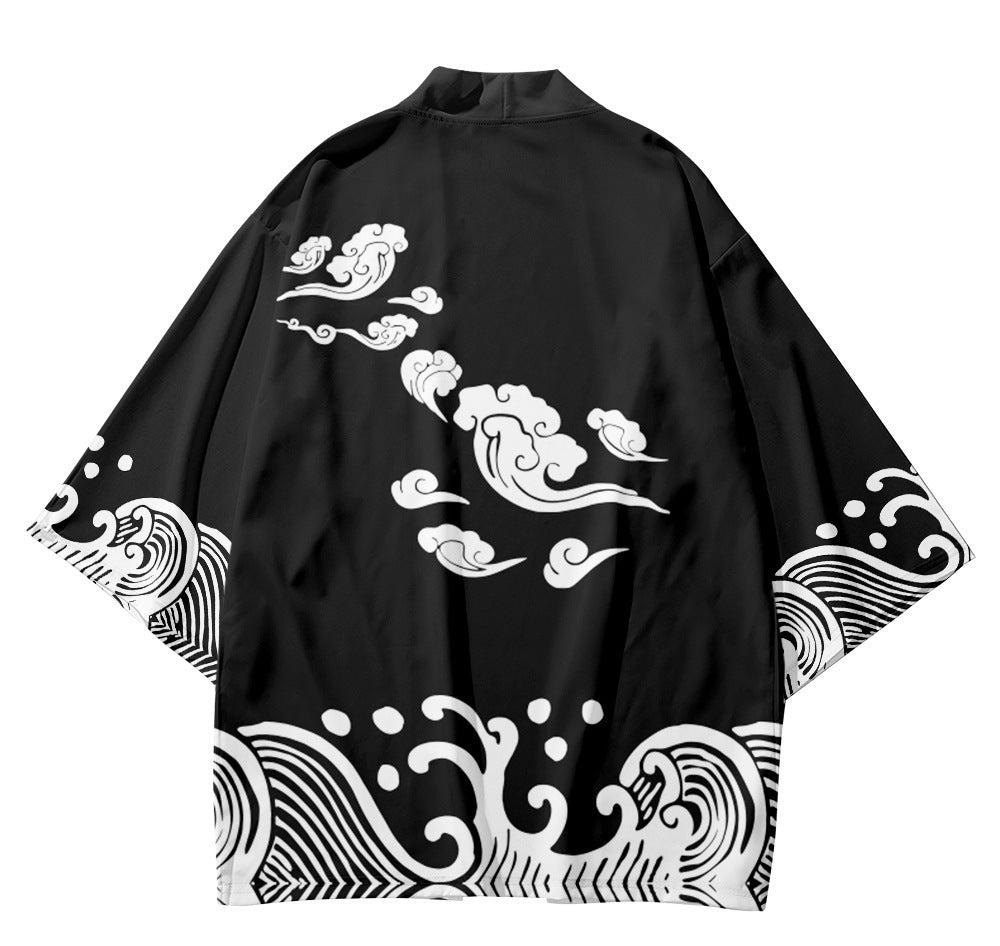 Fashion Auspicious Cloud Element Men's Three-quarter Sleeve Cardigan Robe - BOSS MANGO