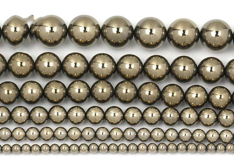 Electroplated Pyrite Glossy Round Beads