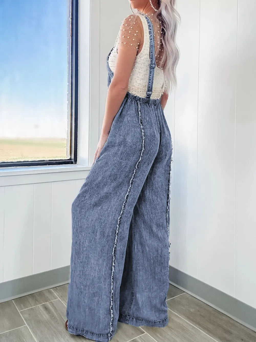 BOSS MANGO - Exposed Seam Washed Wide Leg Denim Overalls