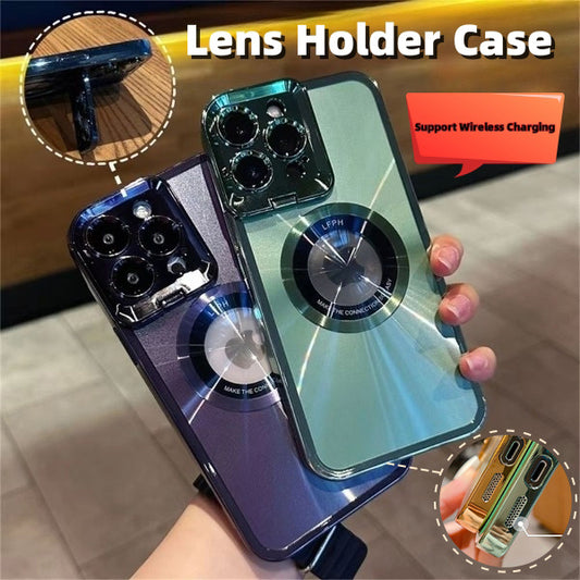 Electroplated Phone Case Luxury Plating CD Pattern Magsafe Bracket Case For  12 13 14 Pro Max Invisible Camera Stand Holder Lens Holder Magnetic Suction - BOSS MANGO