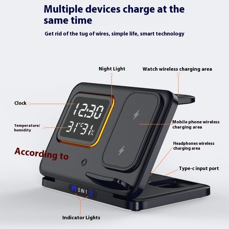 15W Wireless Chargers Stand 5 In1 LED Digital Alarm Clock Fast Charging Dock Station - BOSS MANGO