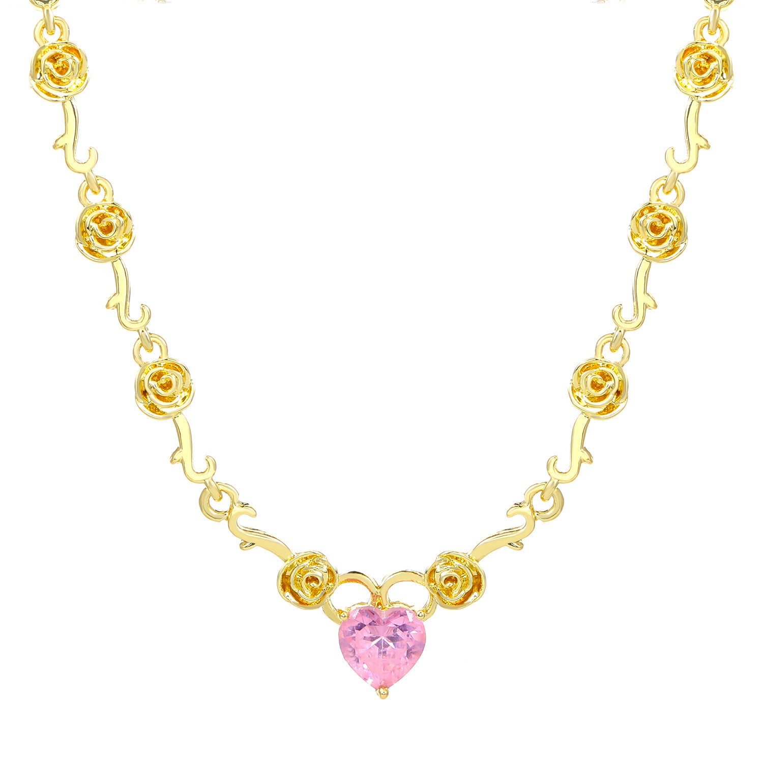 Rhinestone Love Rose Chain Necklace For Women - BOSS MANGO