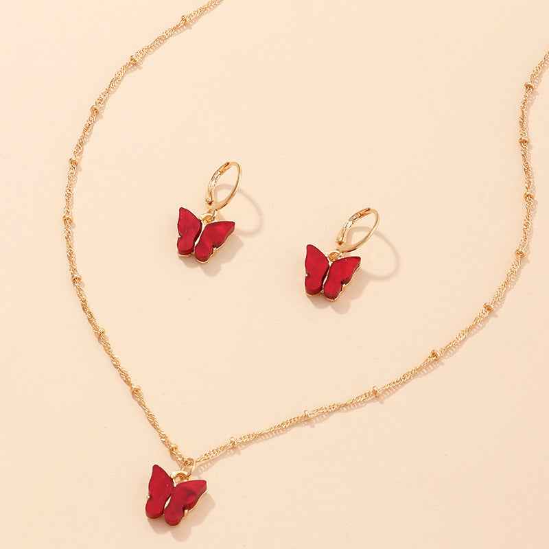 Creative Fashion Resin Butterfly Necklace And Earring Set - BOSS MANGO