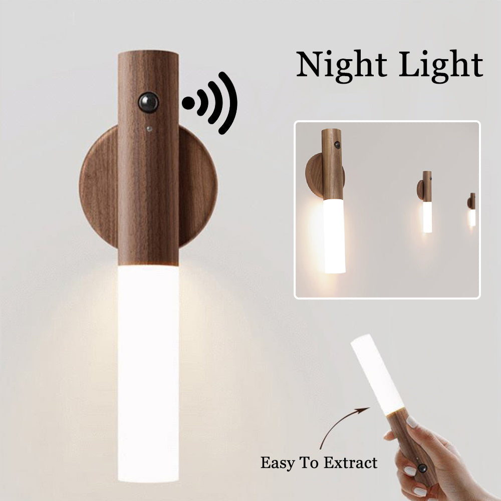 Auto LED USB Magnetic Wood Wireless Night Light Corridors Porch Lights PIR Motion Sensor Wall Light Cabinet Lamp - BOSS MANGO