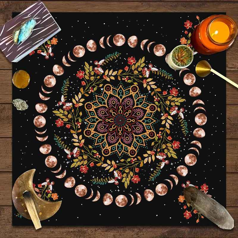 Tarot Tablecloth Board Game Decorative Cloth Have Your Power Mandala Moon Phase Floral Butterfly Tablecloth