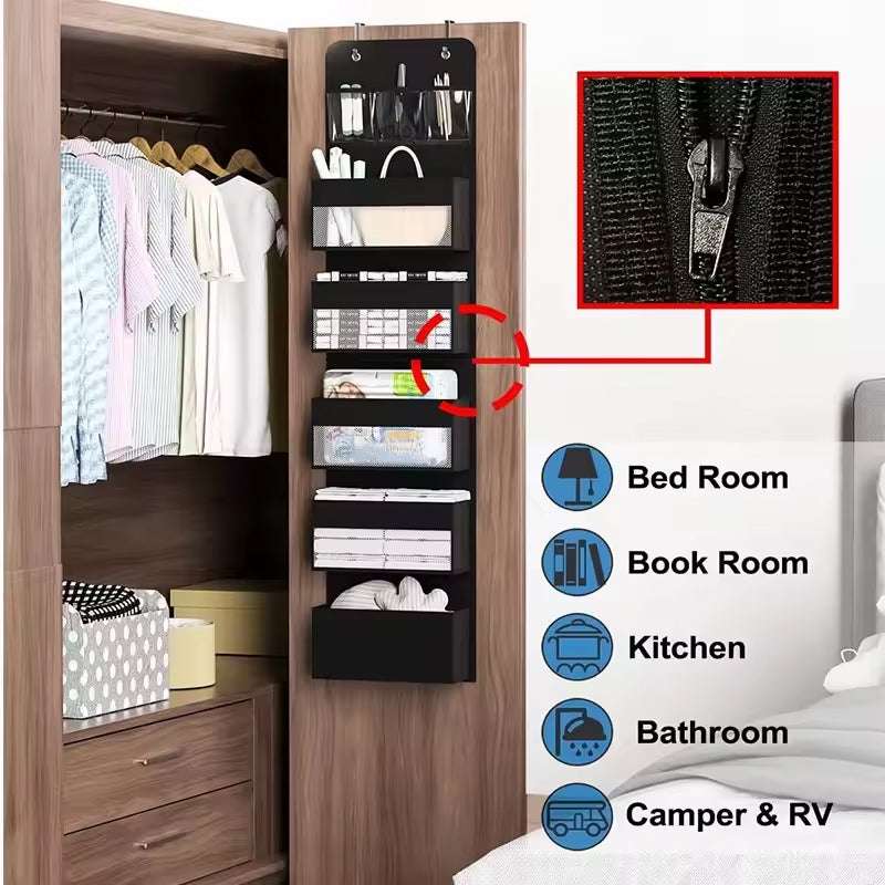 5 - Shelf Hanging Storage: Anti - Tilt, 5 large pockets. Good for bedroom, bathroom, living room (behind - door use).