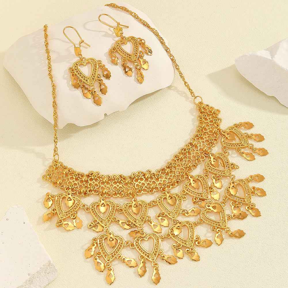 3pcs Fashionable Retro Luxury Heart-shaped Hollow Necklace Earrings Women's Set, Suitable For Party And Dance Gifts, Daily Wear - BOSS MANGO