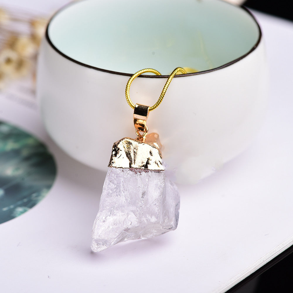 Natural Crystal Pendant With Gemstones + Chain