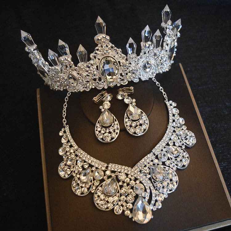 Bridal Headdress Flowers Wedding Hair Accessories Accessories Crown Necklace Earrings Three-piece Set Wedding Accessories - BOSS MANGO