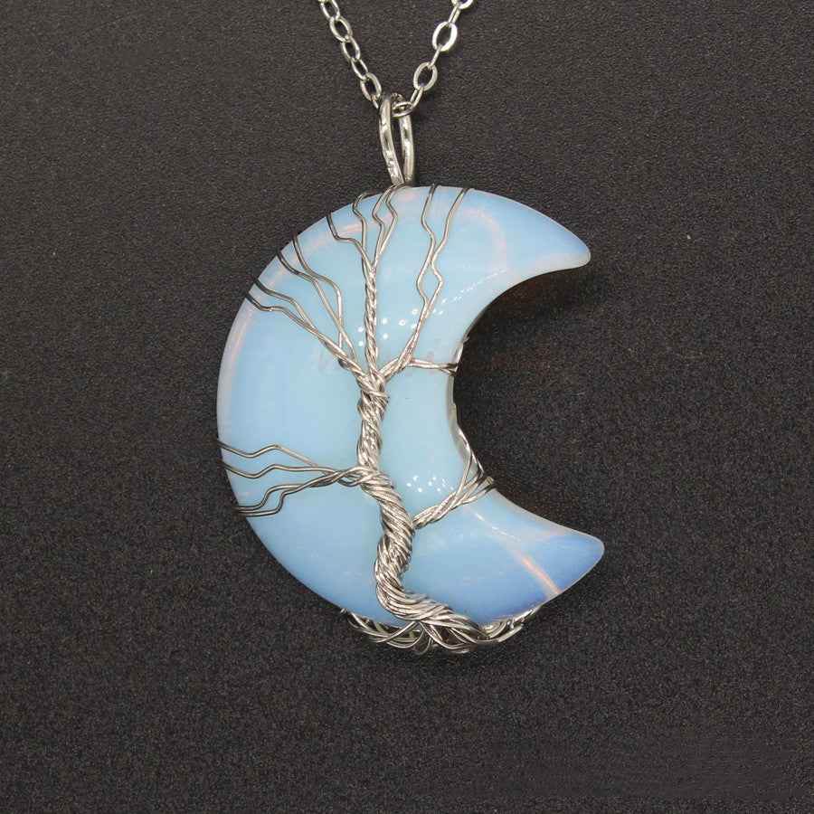 Egg white stone Handmade Moon Crystal Tree of Life Pendant Necklace – Elegant &amp; Meaningful Jewelry 92d01f64-fa88-40fb-8732-f1640938a810 Print Material