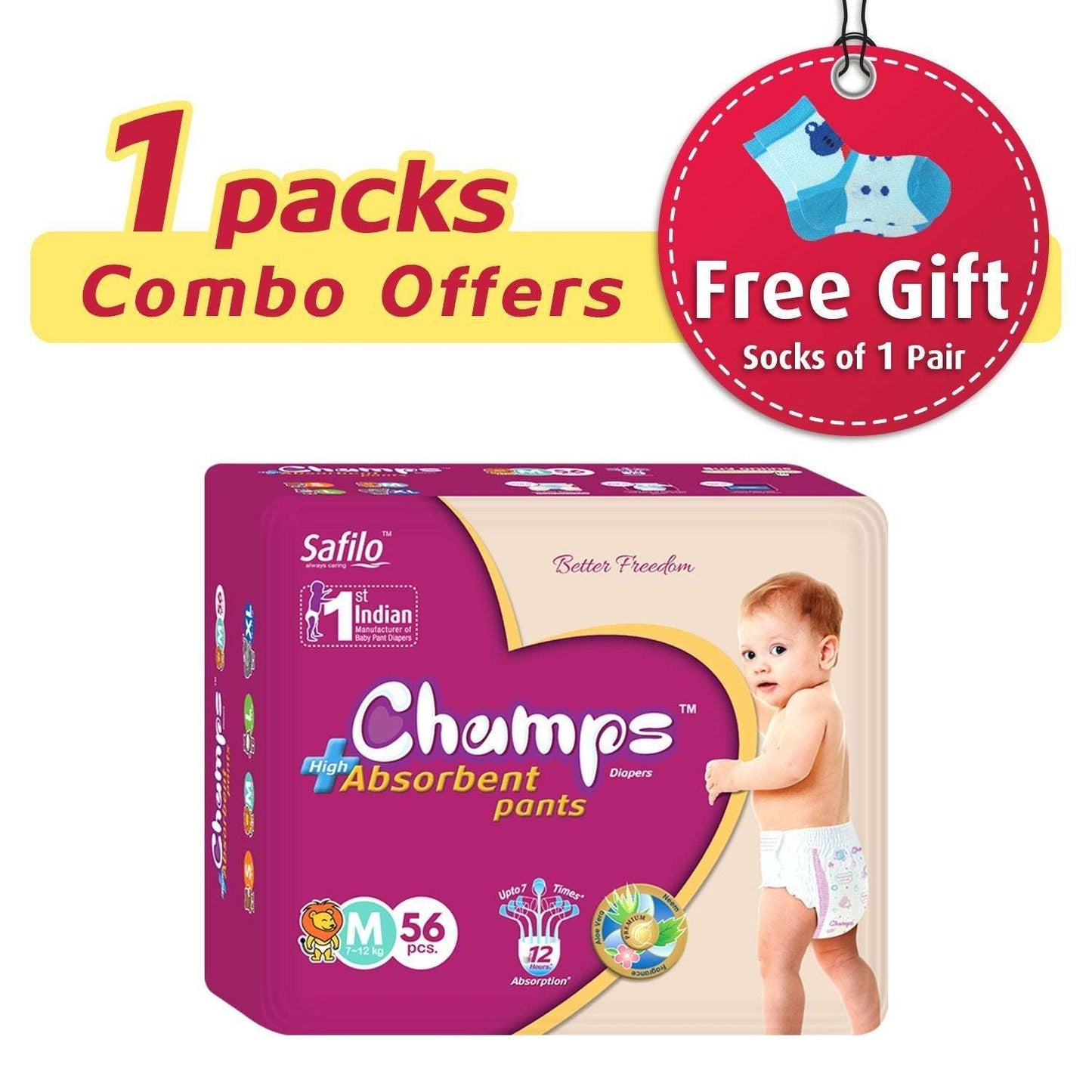 953 Premium Champs High Absorbent Pant Style Diaper Medium Size 56 Pieces (953_medium_56) - BOSS MANGO