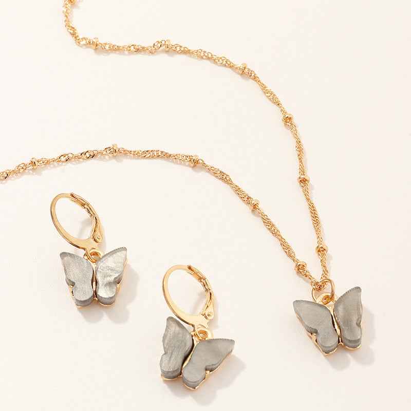 Creative Fashion Resin Butterfly Necklace And Earring Set - BOSS MANGO