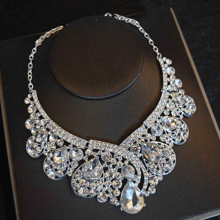 Bridal Headdress Flowers Wedding Hair Accessories Accessories Crown Necklace Earrings Three-piece Set Wedding Accessories - BOSS MANGO