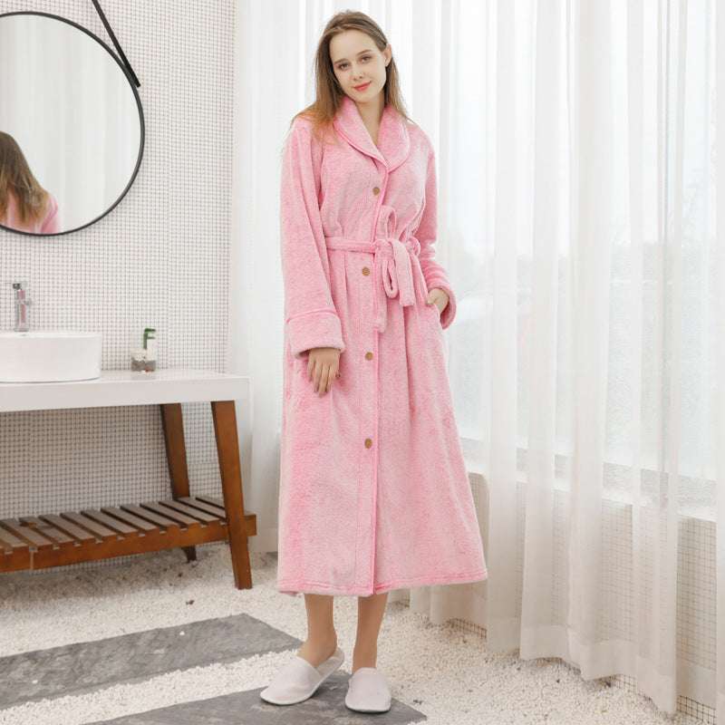 Pajamas for women in winter, thickened and elongated couple button waistband, loose oversized nightgown, men's bathrobe for spring and autumn