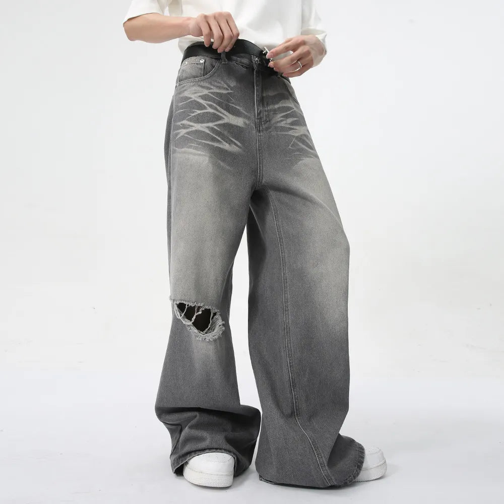 BOSS MANGO - Distressed Wide Leg Jeans with Pockets