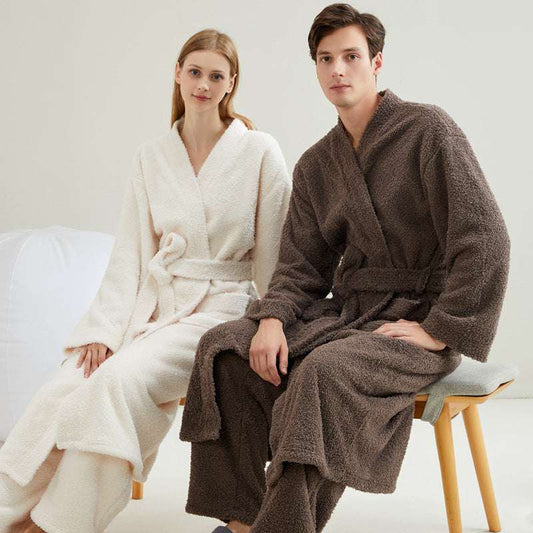 Couple pajamas flannel casual European and American loose bathrobe nightgown - BOSS MANGO