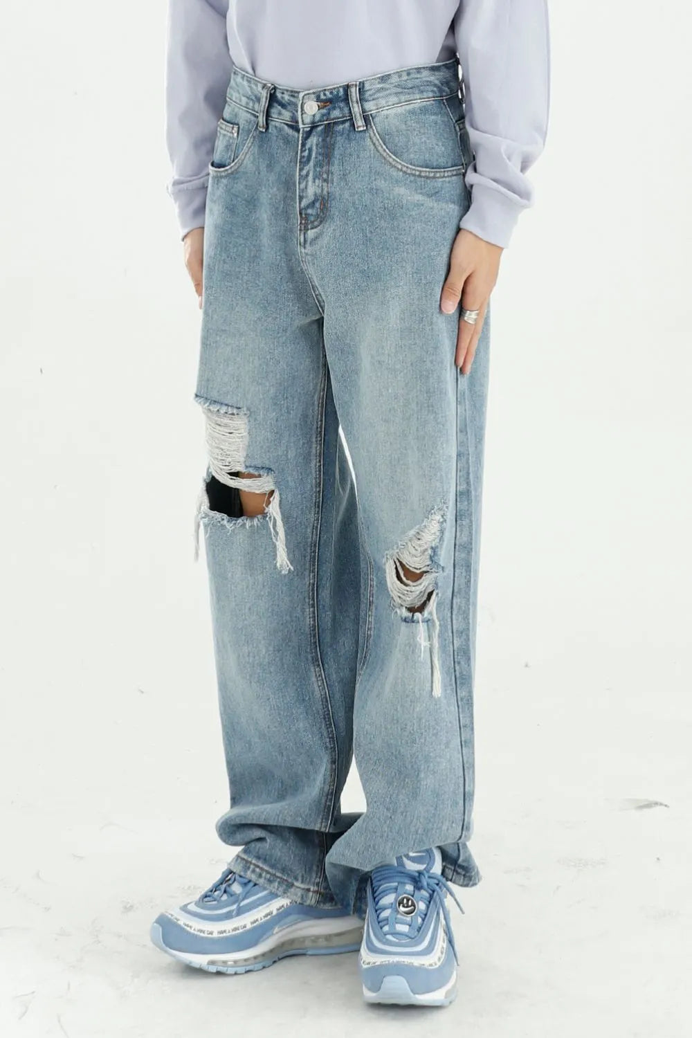 BOSS MANGO - Distressed Wide Leg Jeans with Pockets