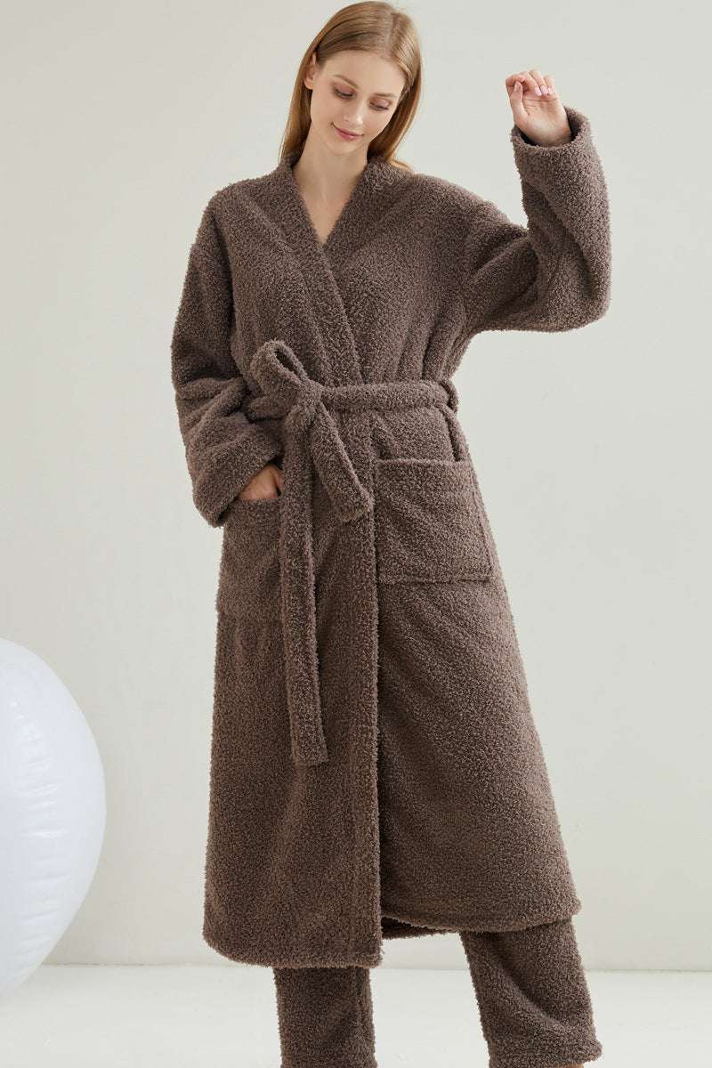 Couple pajamas flannel casual European and American loose bathrobe nightgown - BOSS MANGO