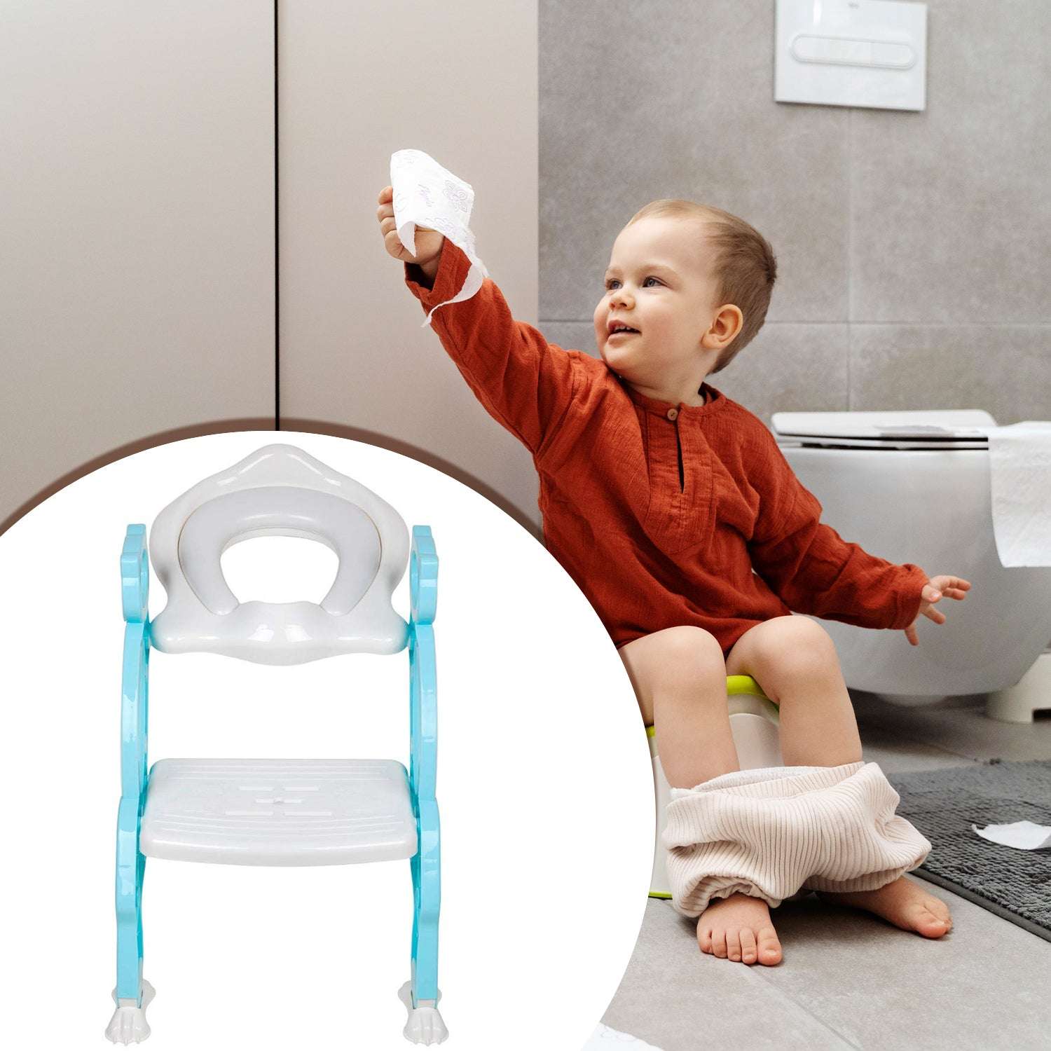 8492 2 In 1 Potty Training Toilet Seat With Step Stool Ladder For Boy And Girl Baby Toddler Kid Childrens Toilet Training Seat Chair With Soft Padded Seat And Sturdy Non-slip Wide Step Make Potty Easier For Your Kids (Multi-color) - BOSS MANGO