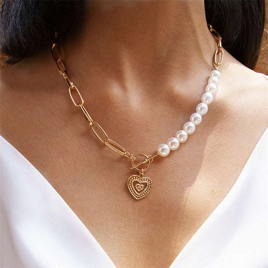 Ins Fairy Temperamental Pearl Love Necklace