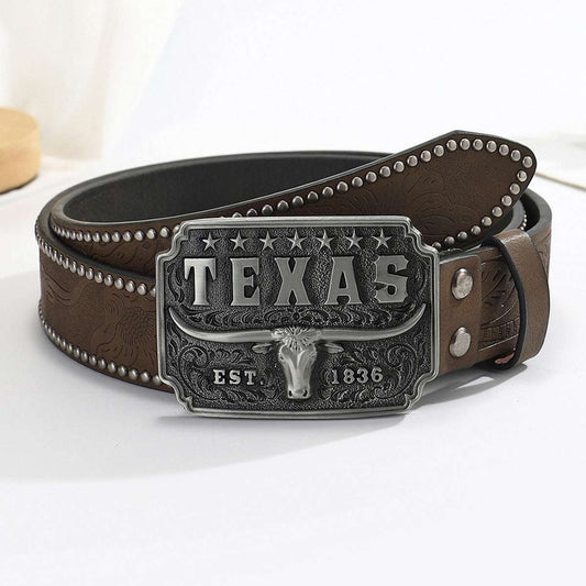 American Retro Embossing Cow Head Buckle Simple All-match Western Denim Belt