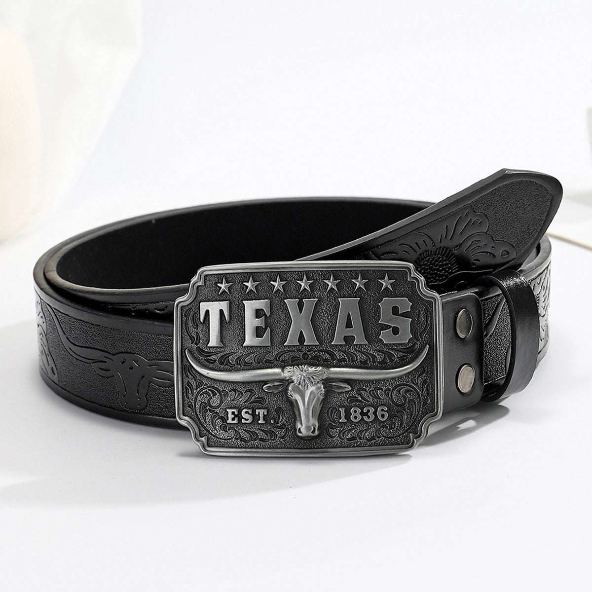 American Retro Embossing Cow Head Buckle Simple All-match Western Denim Belt