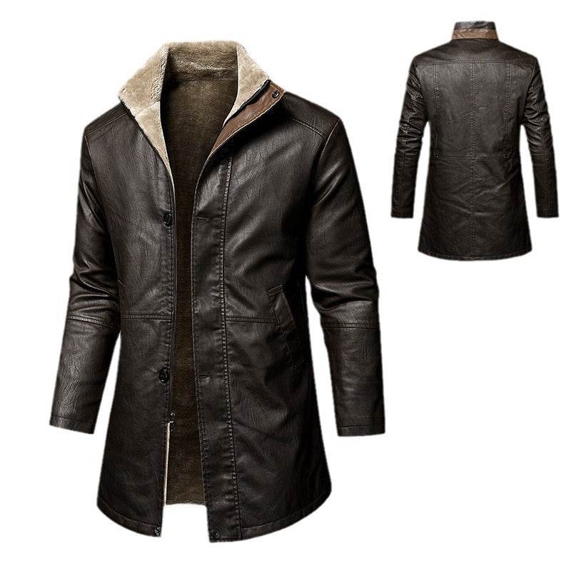 Brown Men's Leather Extended Plus Size Men's PU Leather Coat O1CN01yf8tD91SNg6yE9YcE__2206506982235-0-cib