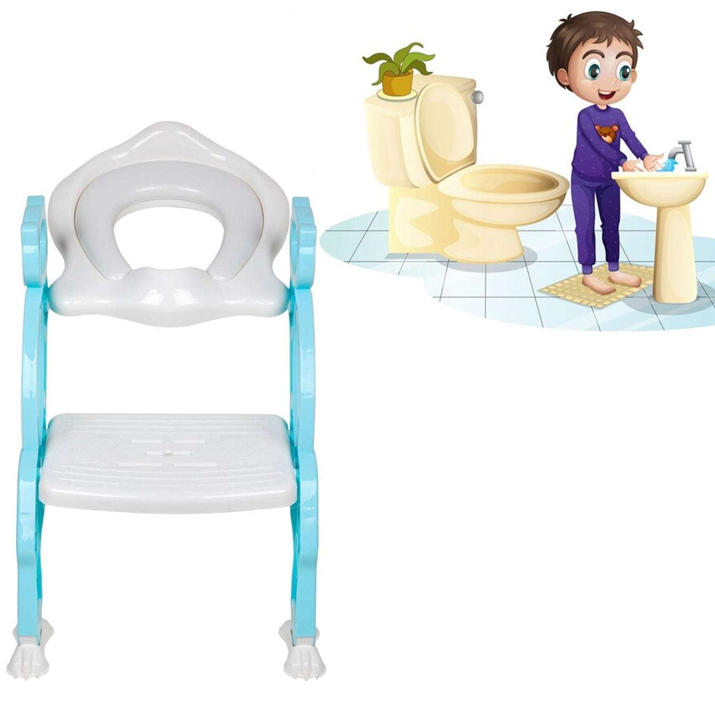 8492 2 In 1 Potty Training Toilet Seat With Step Stool Ladder For Boy And Girl Baby Toddler Kid Childrens Toilet Training Seat Chair With Soft Padded Seat And Sturdy Non-slip Wide Step Make Potty Easier For Your Kids (Multi-color) - BOSS MANGO