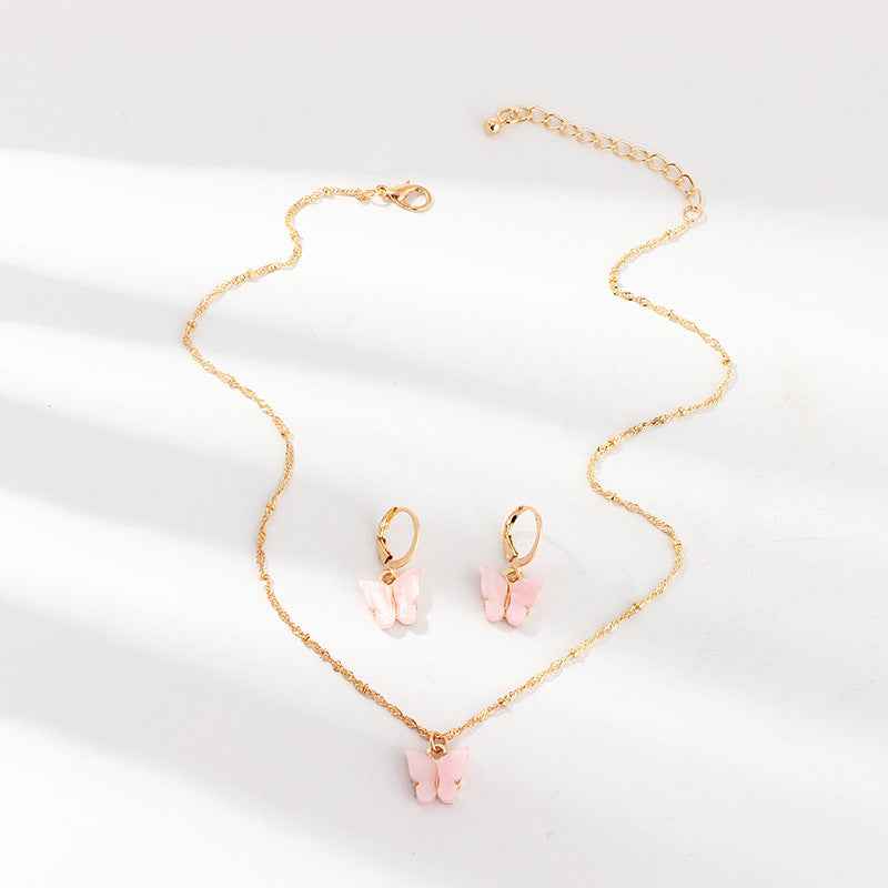 Creative Fashion Resin Butterfly Necklace And Earring Set - BOSS MANGO