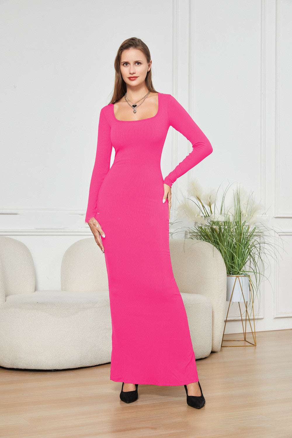 Two-in-one With Lining Double-layer Belly Contracting Hip Lifting Long Sleeve Narrow Dress