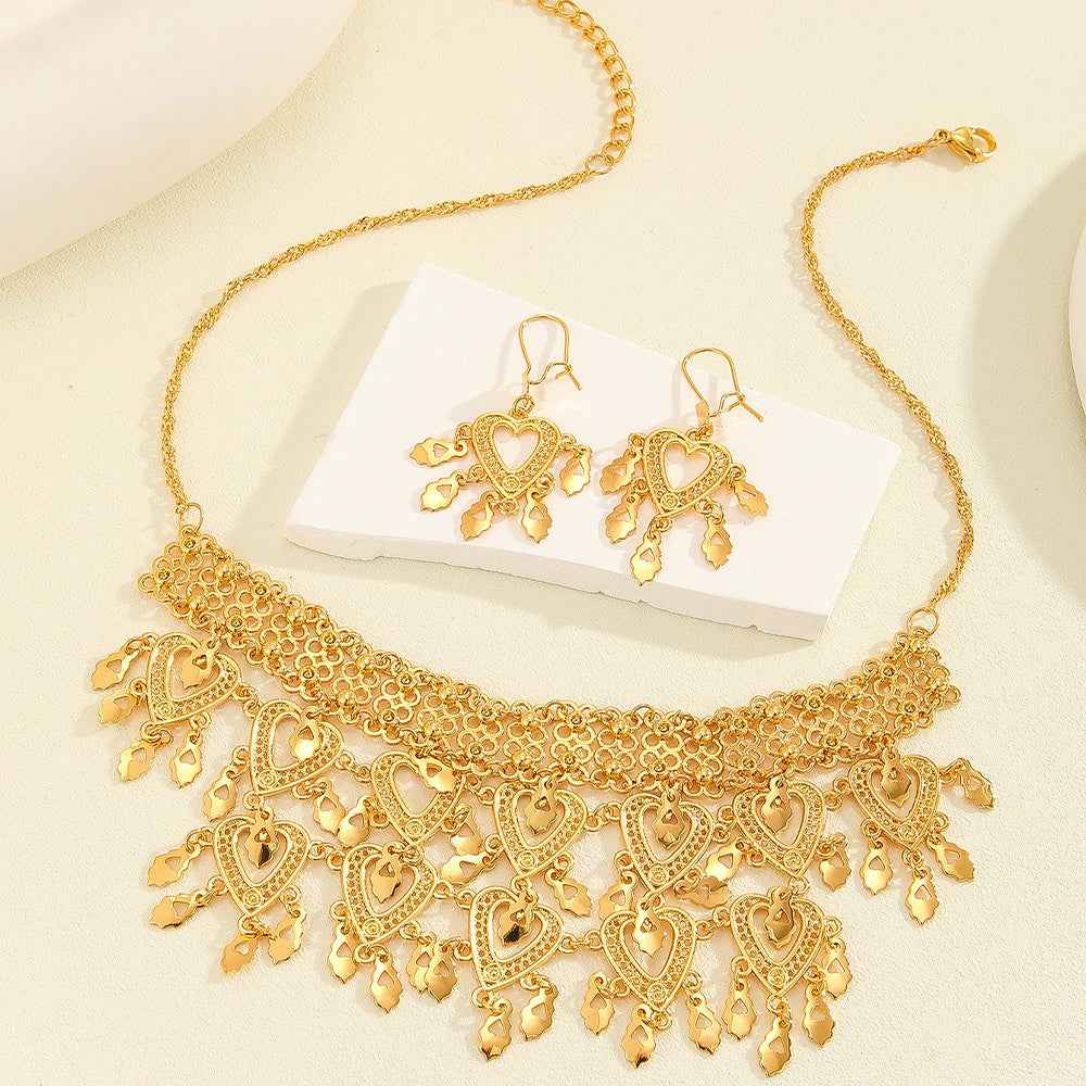 3pcs Fashionable Retro Luxury Heart-shaped Hollow Necklace Earrings Women's Set, Suitable For Party And Dance Gifts, Daily Wear - BOSS MANGO