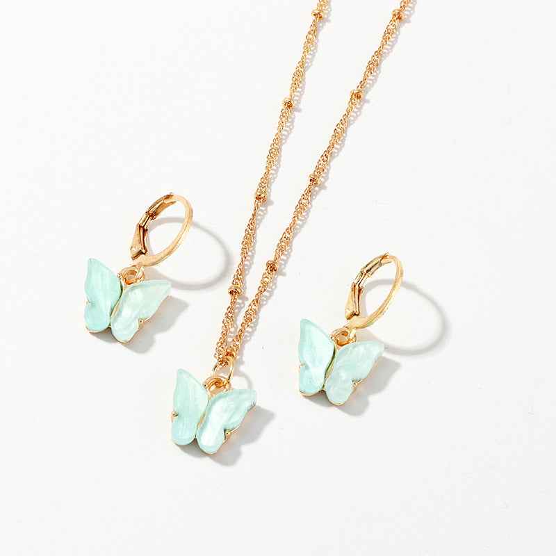 Creative Fashion Resin Butterfly Necklace And Earring Set - BOSS MANGO