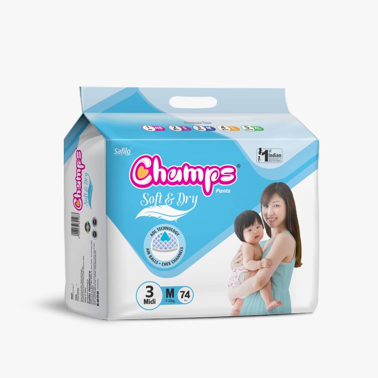 0959 Champs Soft And Dry Baby Diaper Pants 74 Pcs (Medium Size  M74) - BOSS MANGO