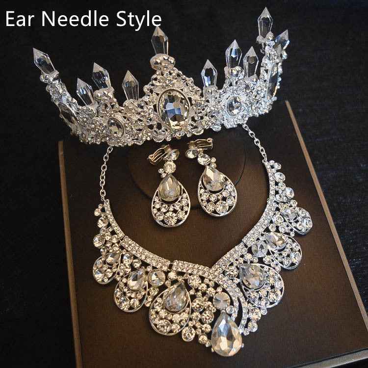 Bridal Headdress Flowers Wedding Hair Accessories Accessories Crown Necklace Earrings Three-piece Set Wedding Accessories - BOSS MANGO