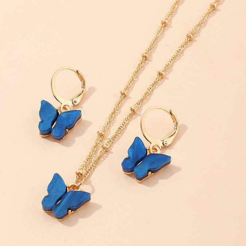 Creative Fashion Resin Butterfly Necklace And Earring Set - BOSS MANGO