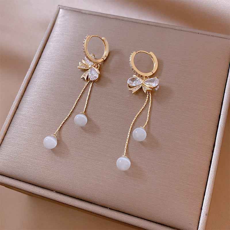 Fashion Women's Alloy Bow Cat's Eye Earrings - BOSS MANGO