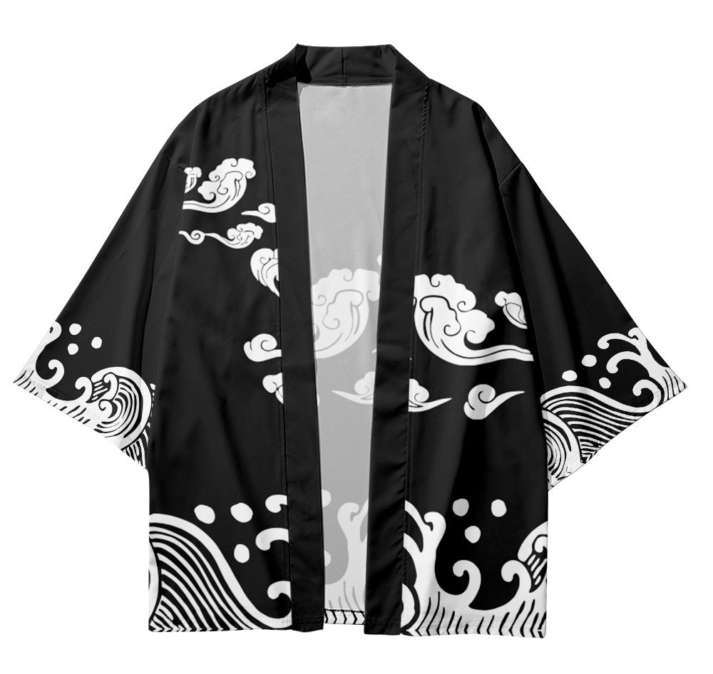 Fashion Auspicious Cloud Element Men's Three-quarter Sleeve Cardigan Robe - BOSS MANGO