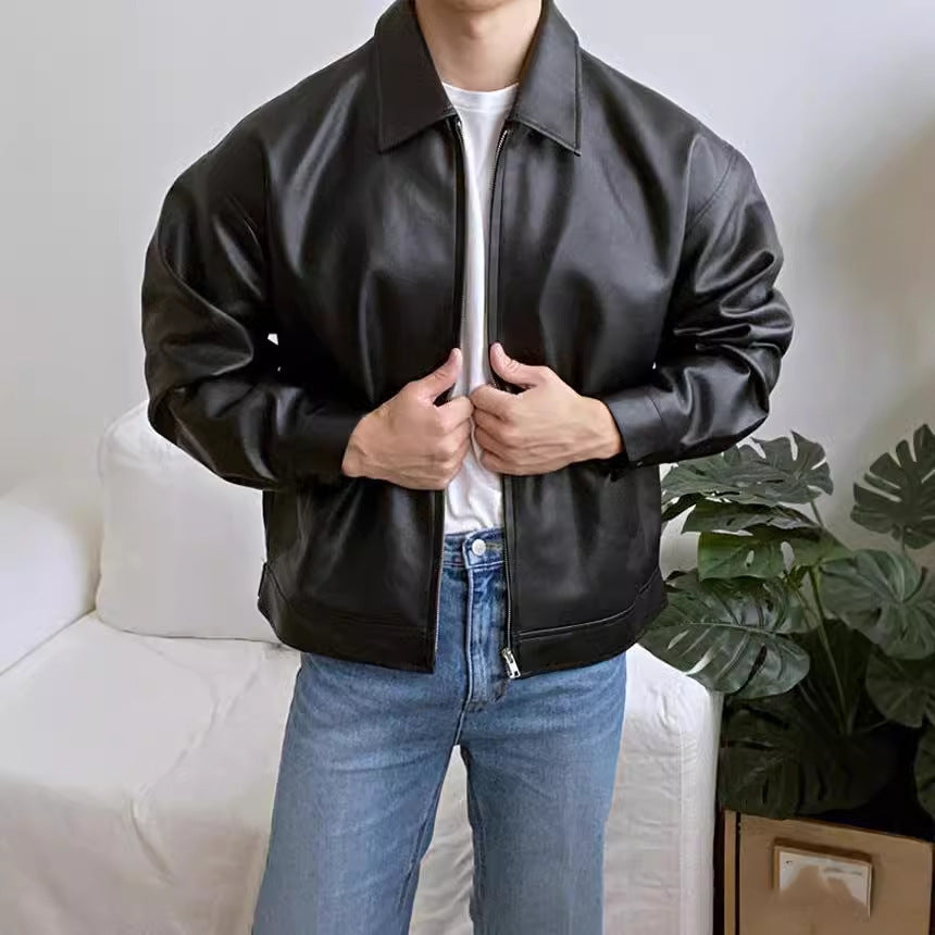 Leather Casual Baseball Uniform Motorcycle Jacket - BOSS MANGO