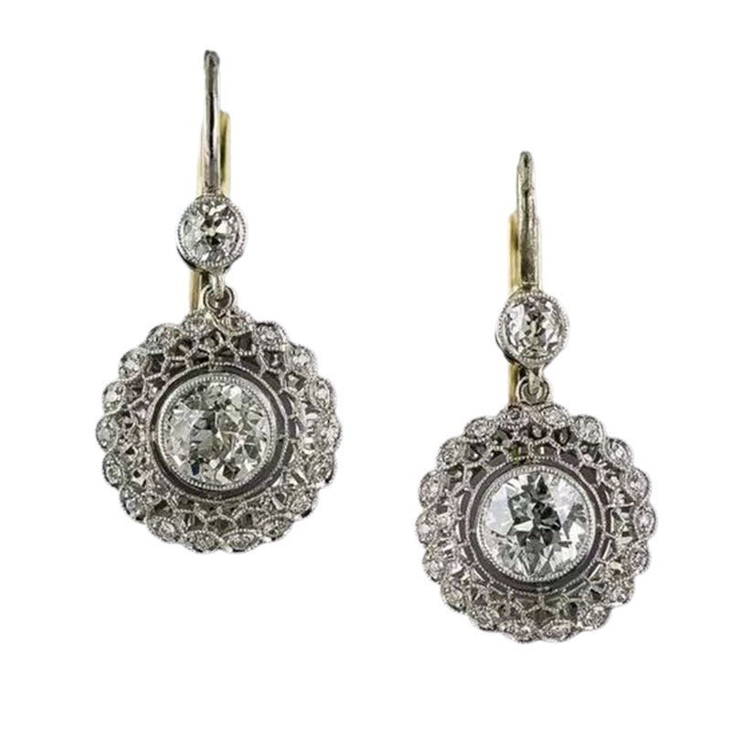 Female Geometric Circular Zircon Earrings - BOSS MANGO