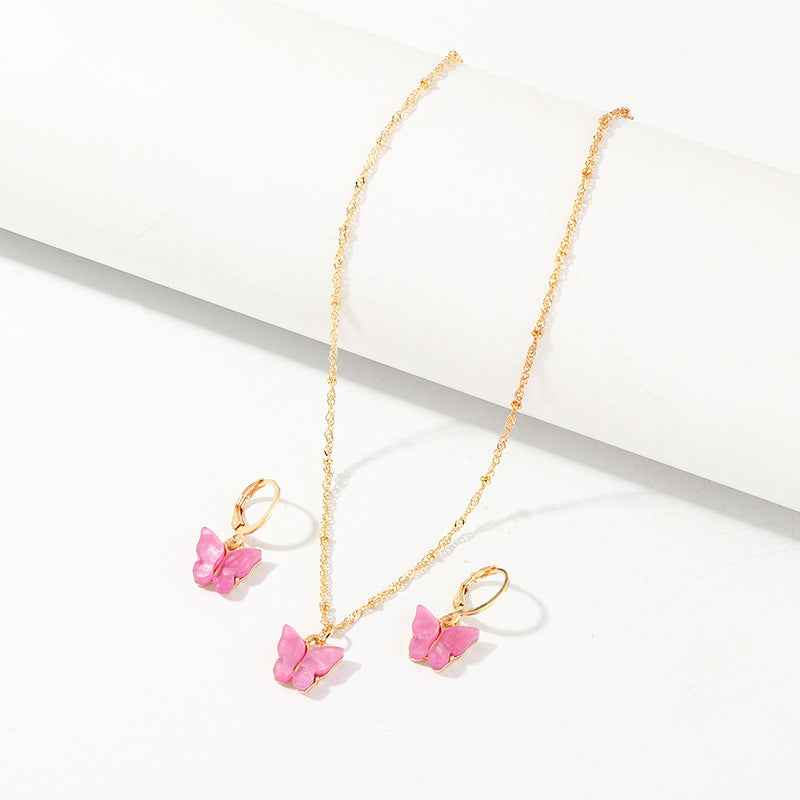 Creative Fashion Resin Butterfly Necklace And Earring Set - BOSS MANGO