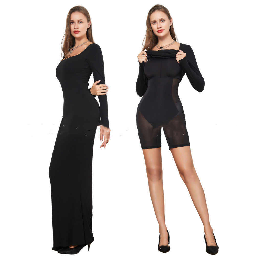 Two-in-one With Lining Double-layer Belly Contracting Hip Lifting Long Sleeve Narrow Dress - BOSS MANGO