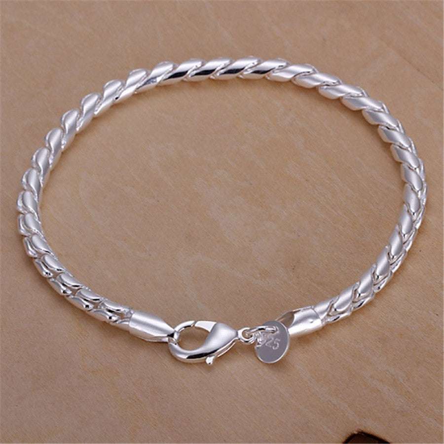 925 Silver Plated Fashion Solid Round Snake Bracelet