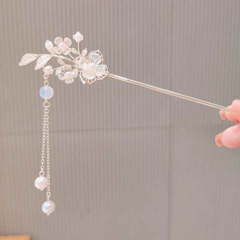 Lily of the valley hairpin BOSS MANGO Luxury Floral Hair Jewelry for Elegant Styles handmade-luxury-floral-hair-jewelry-faceted-pearls-silver-stick Print Material