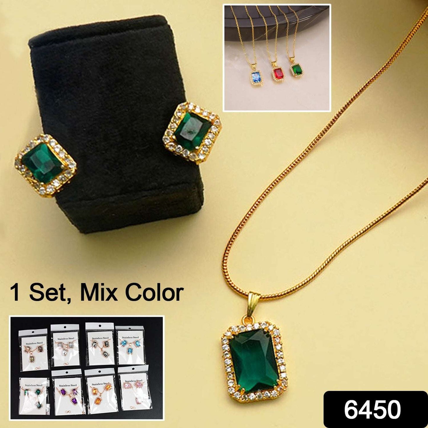 Stone Pendant Necklace Chain Set With Earrings (1 Set  Mix Color  Design) - BOSS MANGO