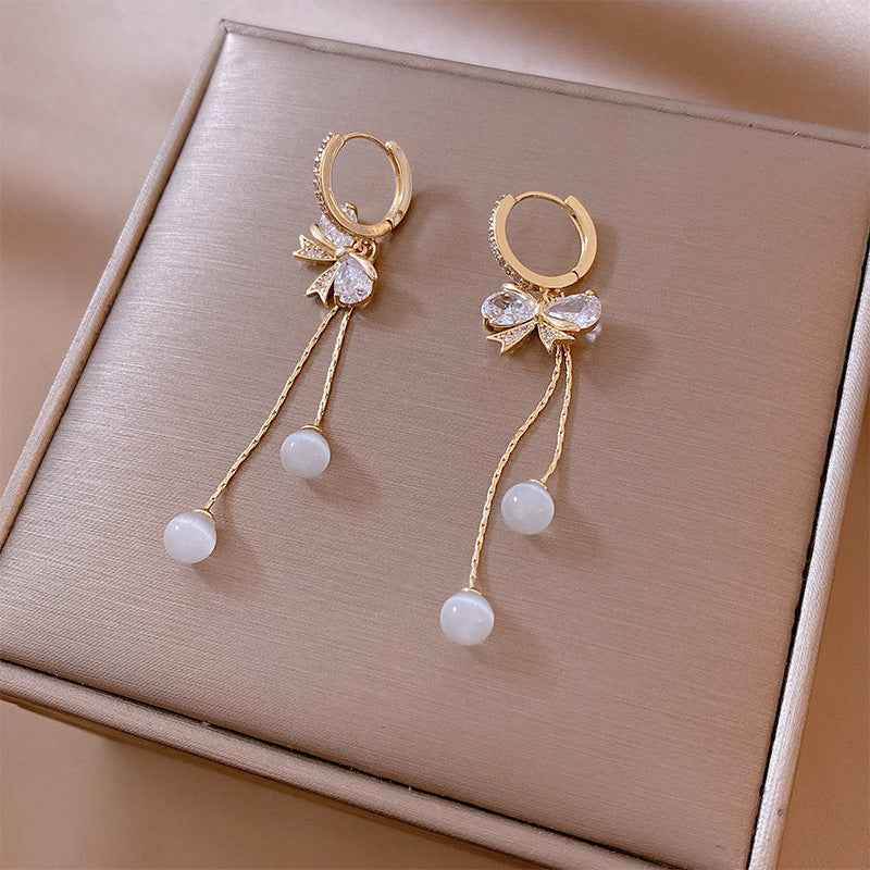 Alloy Bow Earrings with Elegant Droplets ksqrf7-20-alloy-bow-earrings-fashion-womens Print Material