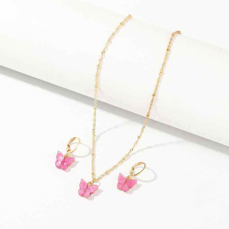 SZ0417zise Butterfly Necklace and Earring Set ksqrf7-20-butterfly-necklace-and-earring-set-pink-resin Print Material