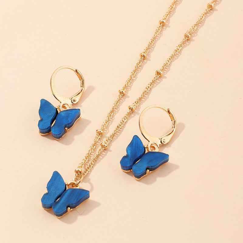 SZ0417baolan Butterfly Necklace and Earring Set ksqrf7-20-butterfly-necklace-and-earring-set-resin-fashion-jewelry Print Material