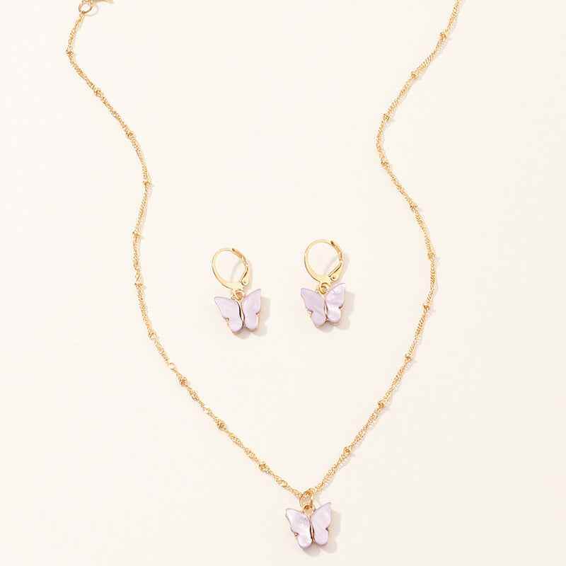SZ0417danzi Butterfly Necklace and Earring Set ksqrf7-20-butterfly-necklace-and-earring-set-resin-fashion Print Material
